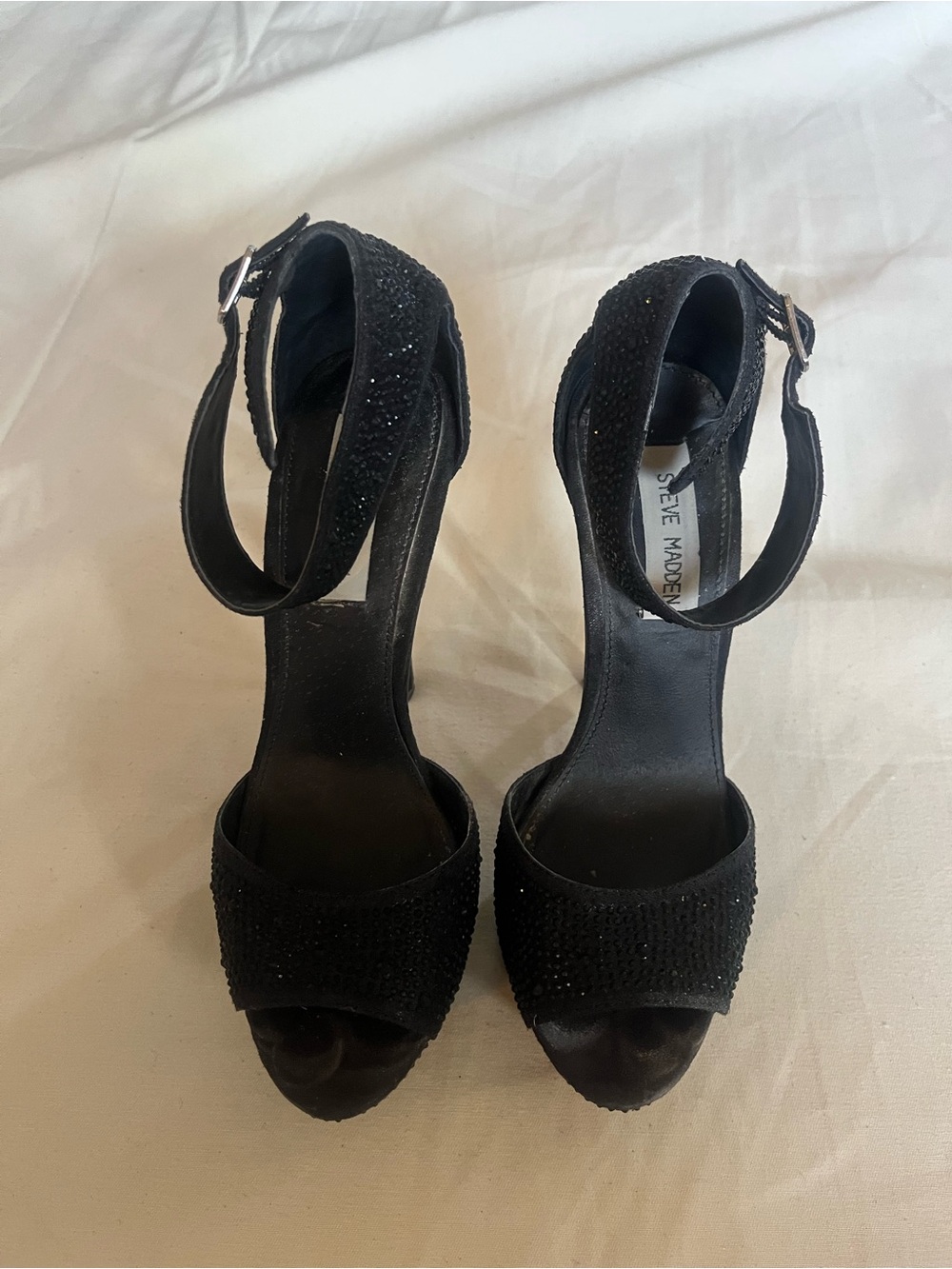Steve Madden Black Sparkle Ankle-Strap Platform Heels. Size 7